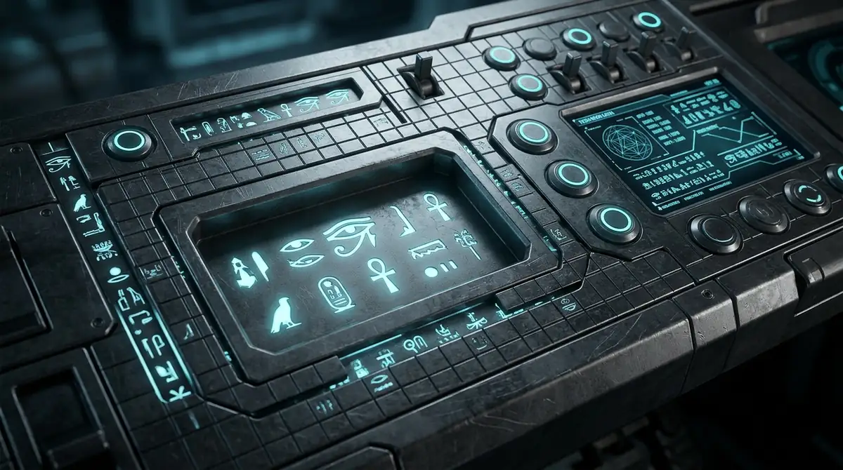 Dark brushed metal grid interface