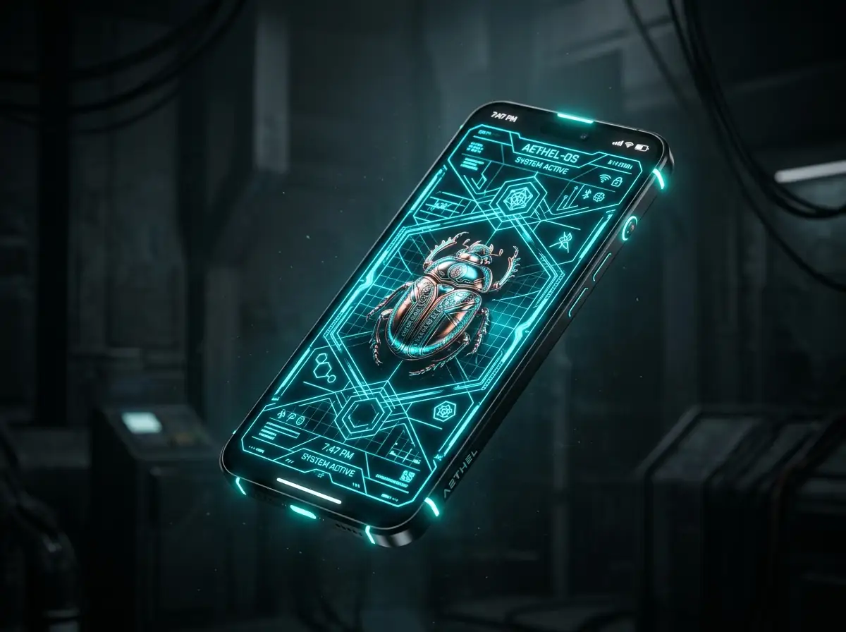 Futuristic smartphone mockup displaying the casino interface